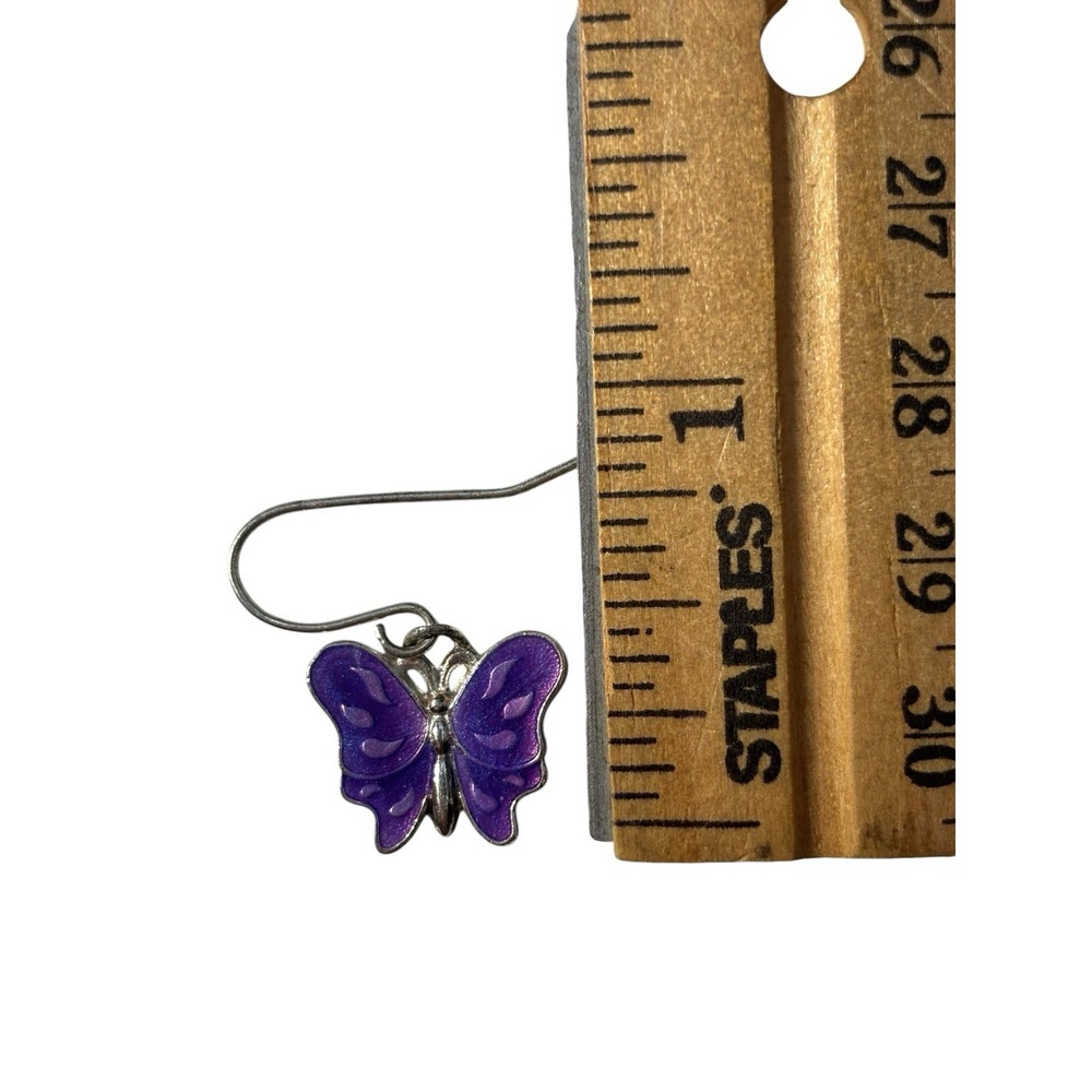 Vintage Signed‎ Avon Silver Tone Purple Enamel Butterfly Pierced Dangle Earrings - Picture 7 of 7